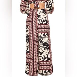 Wide Leg Patterned Women's Jumpsuit Pants - Black, Cream & Burgundy